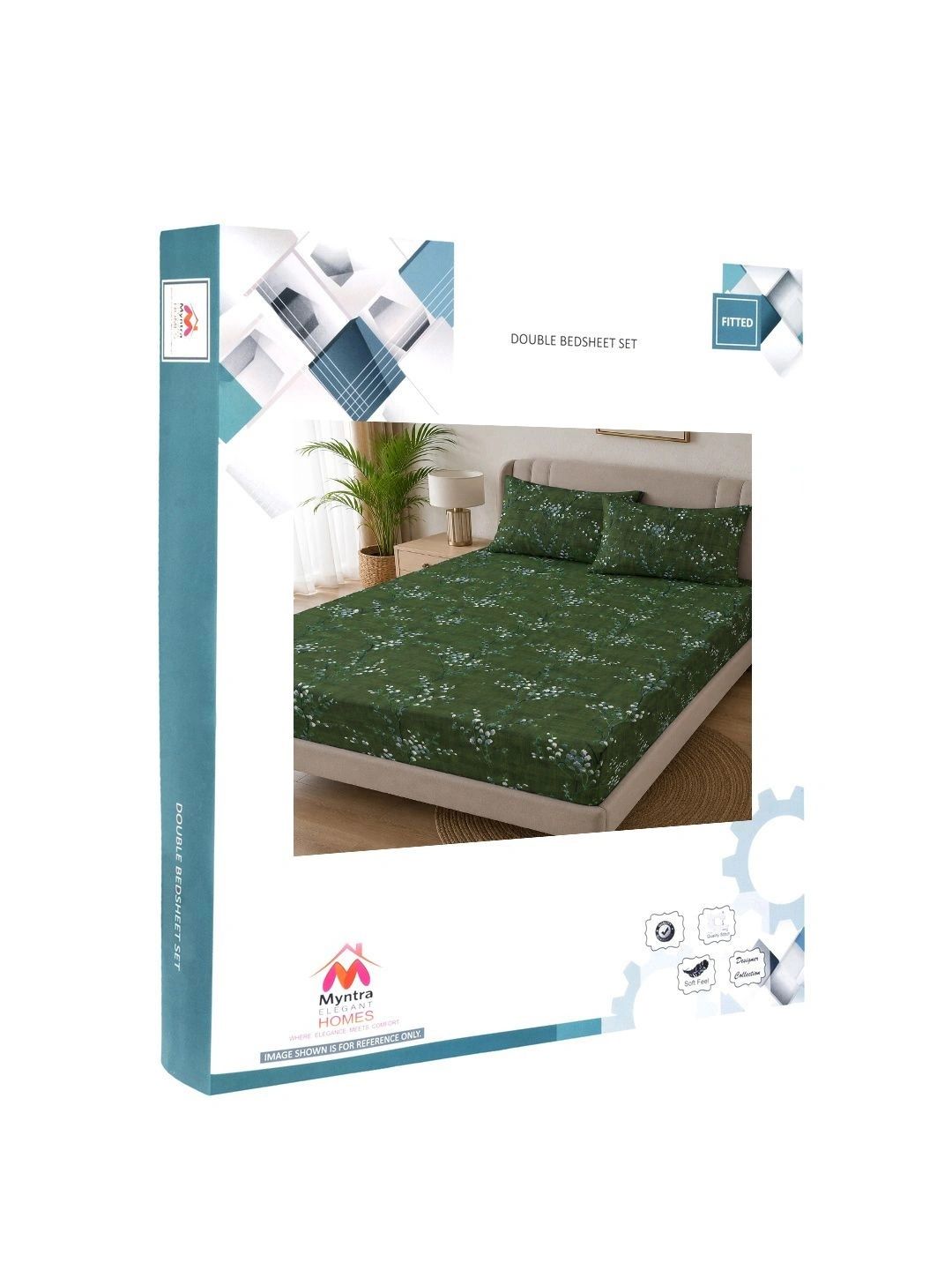Myntra Elegant Homes Green Floral 300 TC King Cadar dengan 2 Sarung Bantal