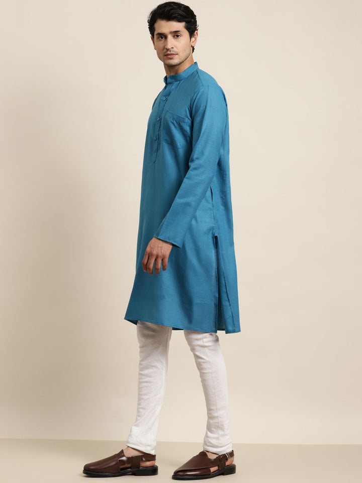 Anug by SOJANYA Men Blue Mandarin Collar Kurta