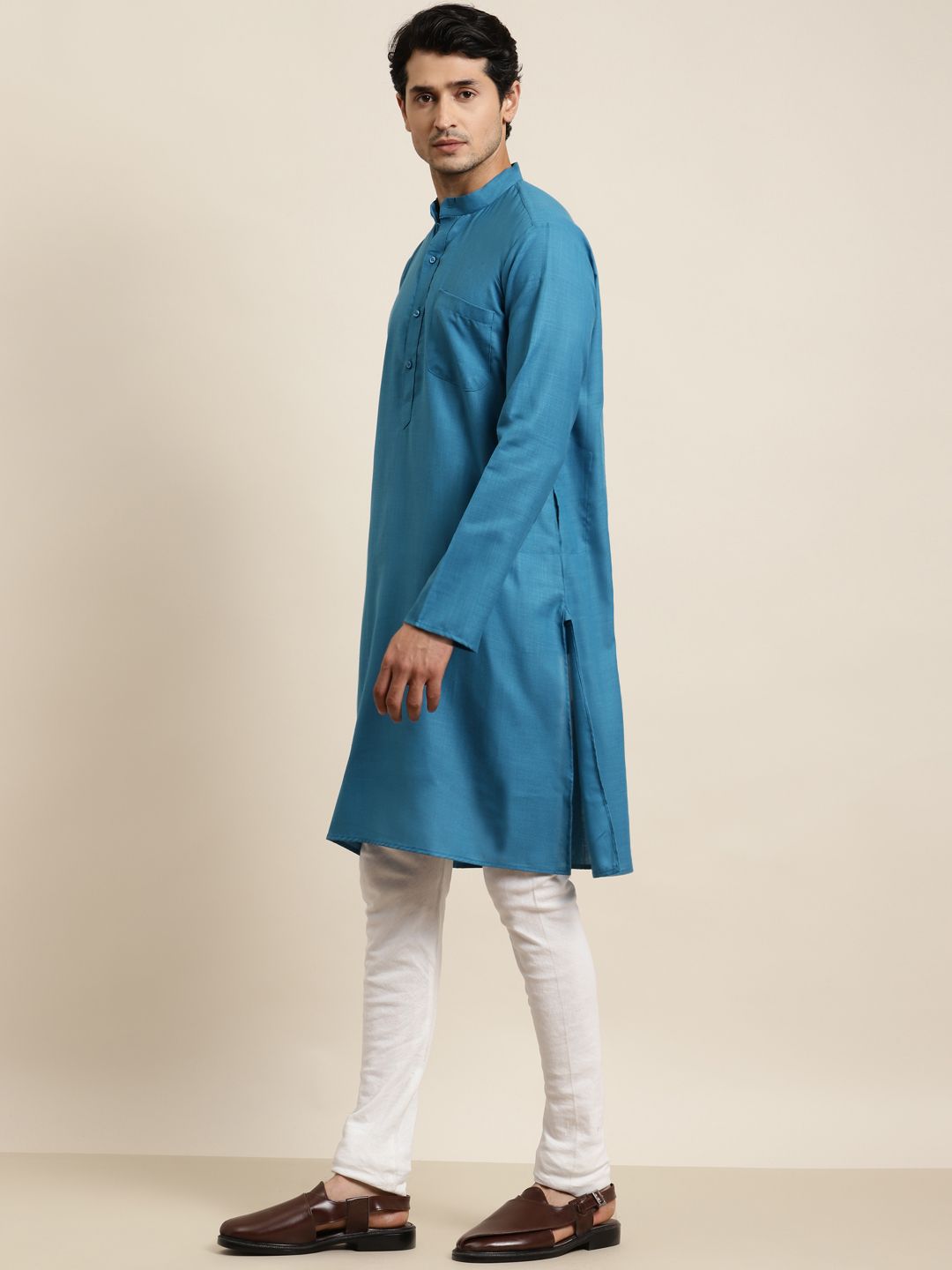 Anug by SOJANYA Men Blue Mandarin Collar Kurta