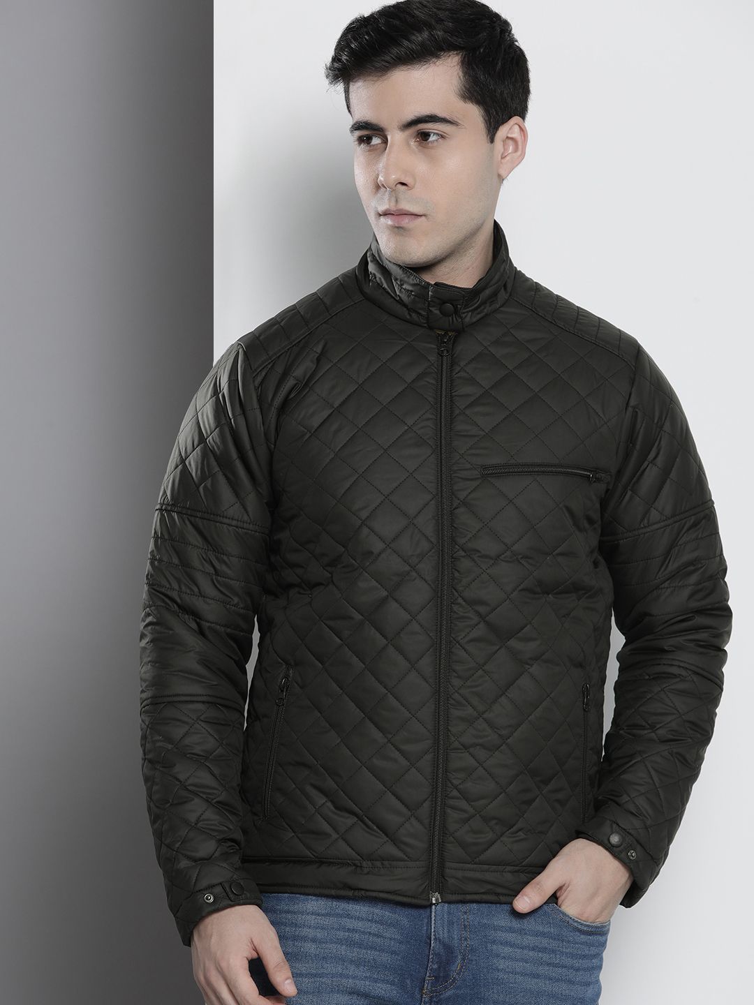 The Indian Garage Co Men Slim Fit Zip-Front Puffer Jacket with Insert Pockets