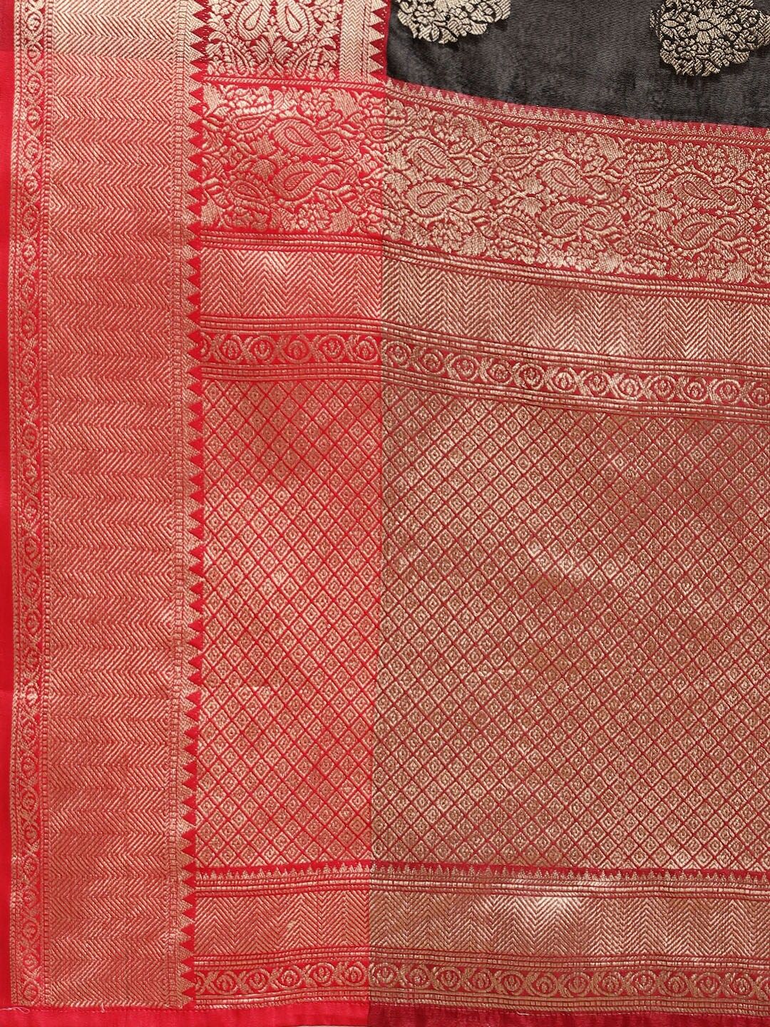 Silk Land Black & Golden Ethnic Motifs Zari Banarasi Saree