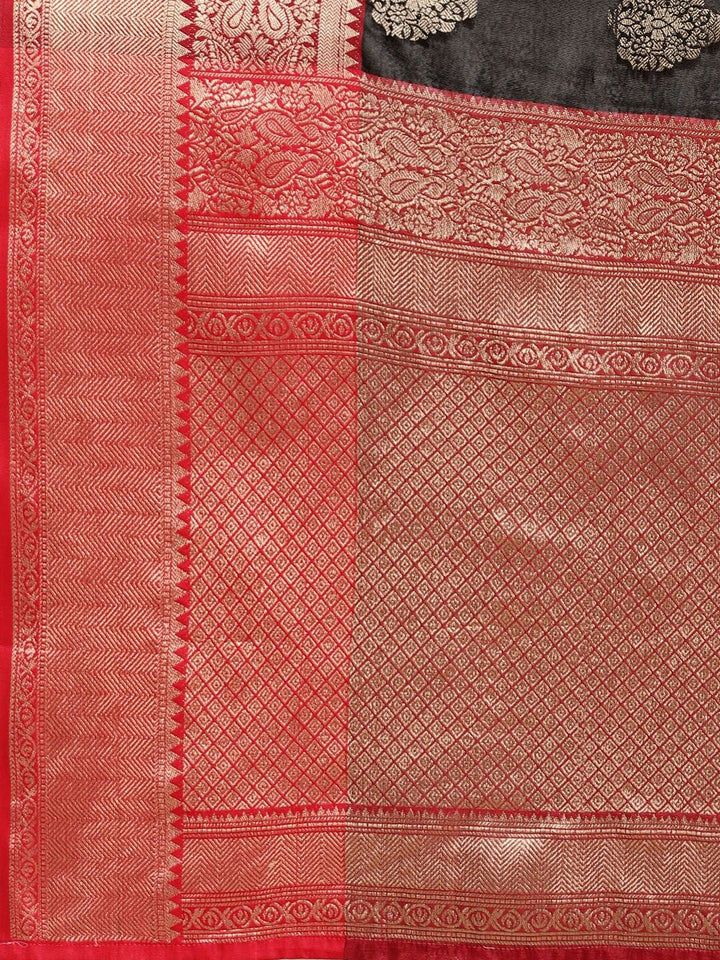 Silk Land Black & Golden Ethnic Motifs Zari Banarasi Saree