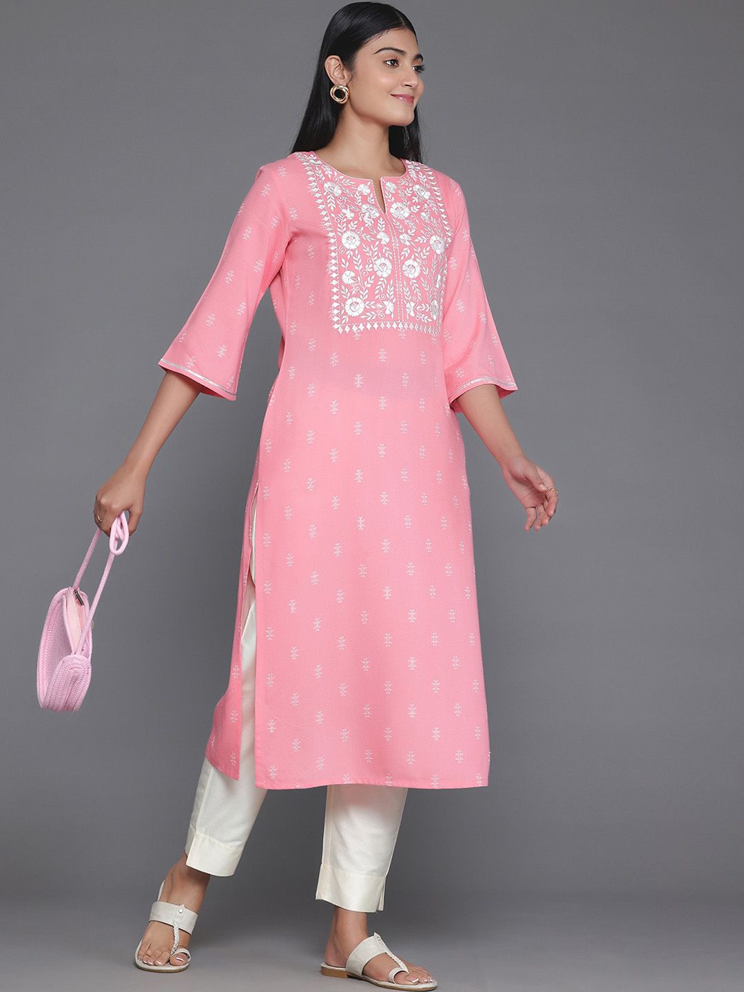 Libas Ethnic Motifs Embroidered Round Neck Three-Quarter Sleeves Kurta