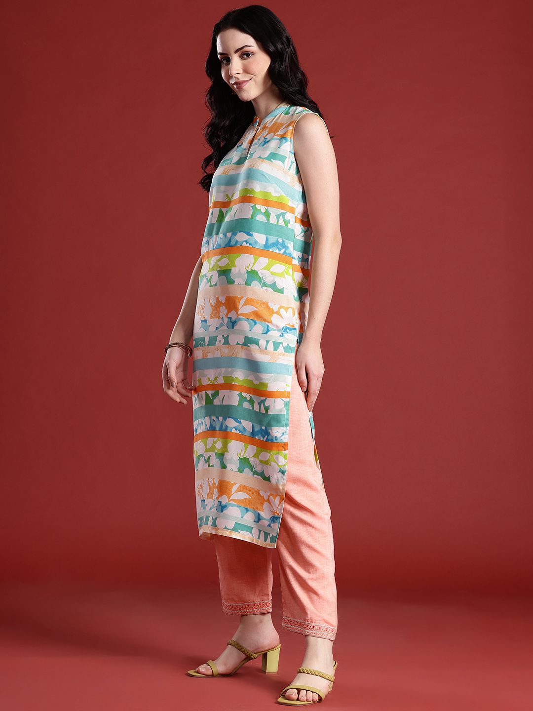 Anouk Women Striped Floral Kurta