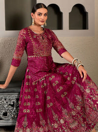 W Maroon & Gold-Toned Ethnic Motifs Ethnic Maxi Maxi Dress