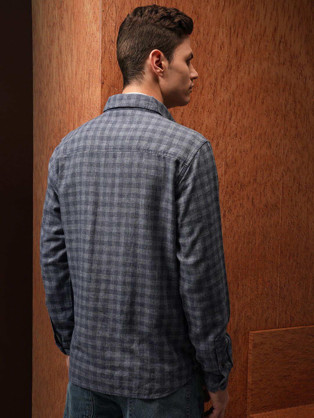 LOCOMOTIVE Premium Relaxed Fit Linen Blend Textured Checked Shirt