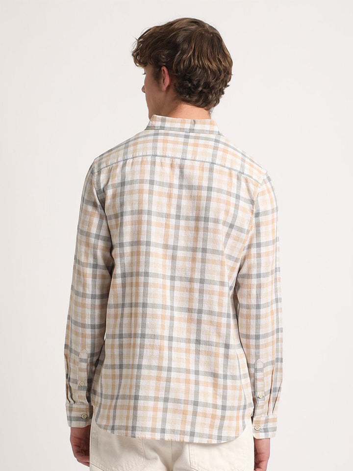 THE BEAR HOUSE Tartan Checked Slim Fit Cotton Linen Casual Shirt