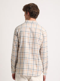 THE BEAR HOUSE Tartan Checked Slim Fit Cotton Linen Casual Shirt