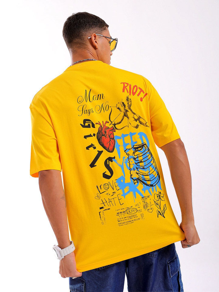 The Indian Garage Co Men Back Printed Boxy Oversized Round Neck Pure Cotton T-shirt