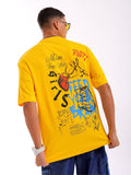 The Indian Garage Co Men Back Printed Boxy Oversized Round Neck Pure Cotton T-shirt