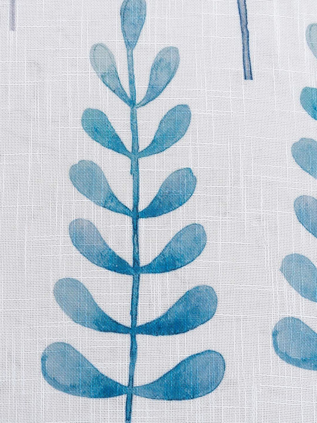 URBAN SPACE Blue & White Set of 2 Floral Sheer Door Curtain