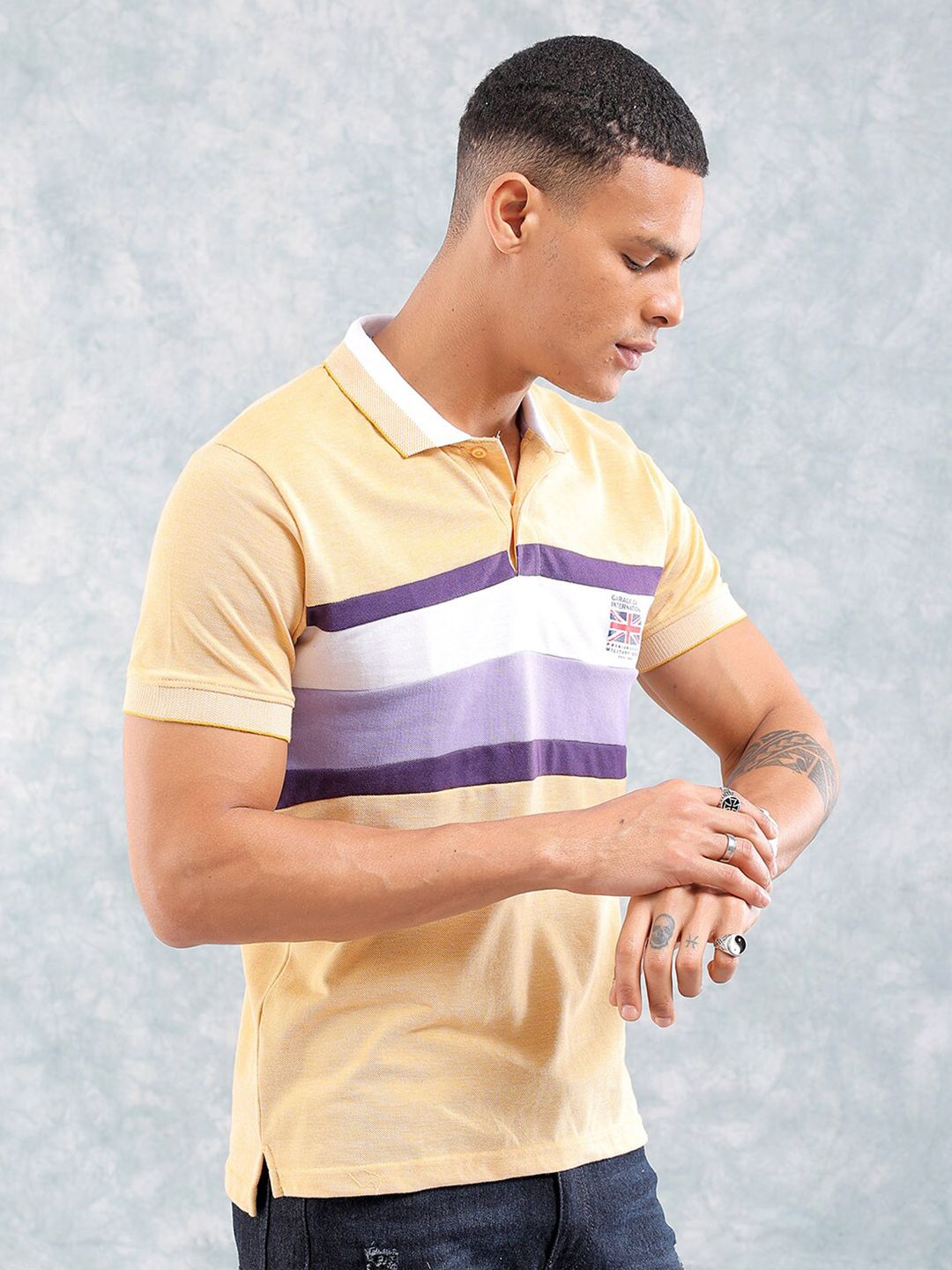 The Indian Garage Co Striped Polo Collar Slim Fit T-shirt