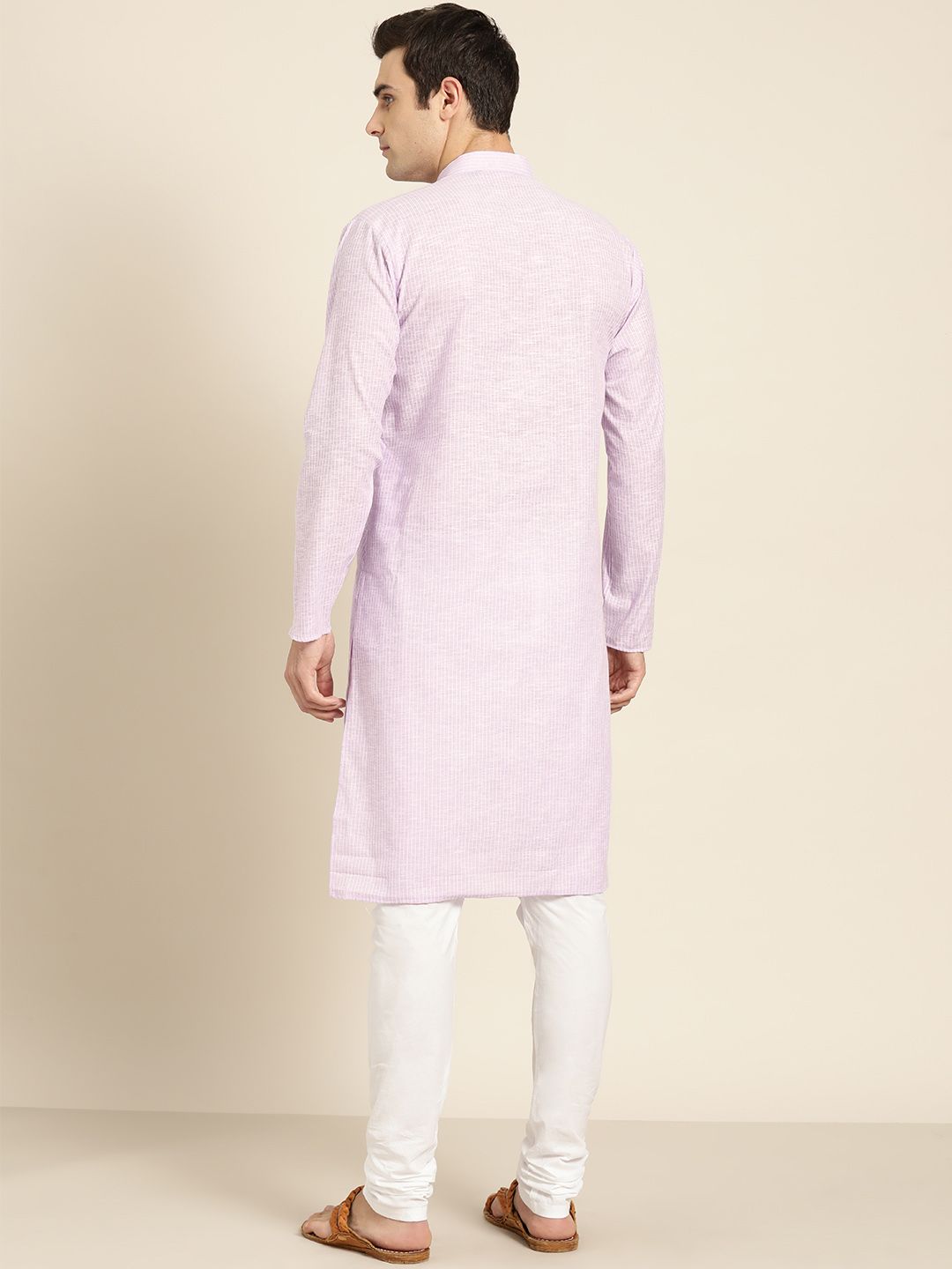 SOJANYA Men Lavender & White Striped Straight Kurta