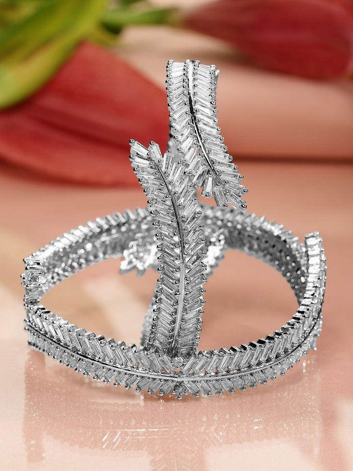 Rubans Set of 2 Rhodium Plated AD & Cubic Zirconia Studded Premium Bangles