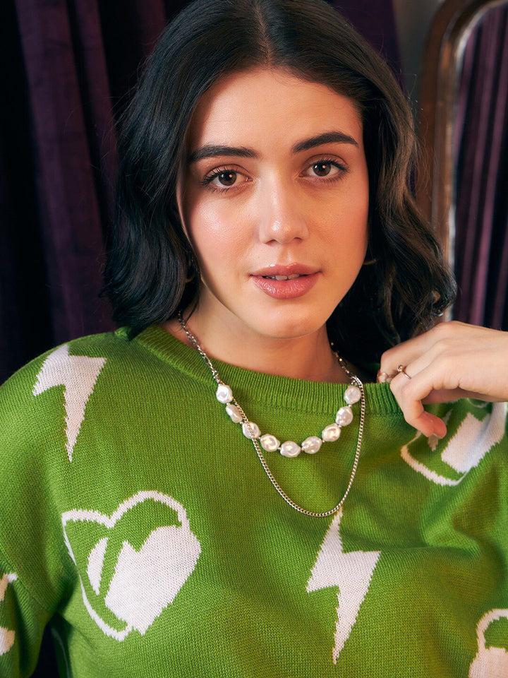 Berrylush Conversational Printed Acrylic Pullover