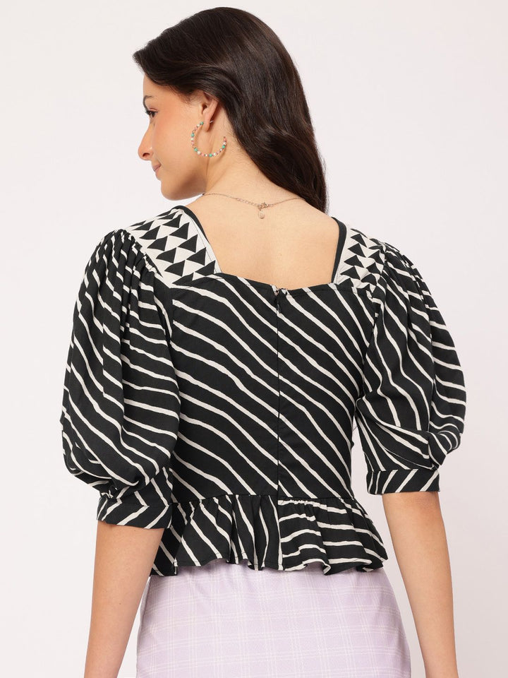 DressBerry Muted Grunge Striped Ruffled Top