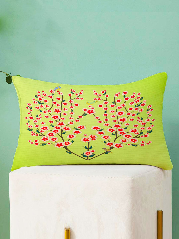 STITCHNEST Green & Blue Set of 2 Floral Rectangle Cushion Covers