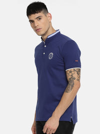 Being Human Clothing Men Blue Solid Mandarin Collar T-shirt
