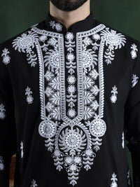 SOJANYA LUXE Ethnic Motifs Printed Mandarin Collar Thread Work Pure Cotton Straight Kurta