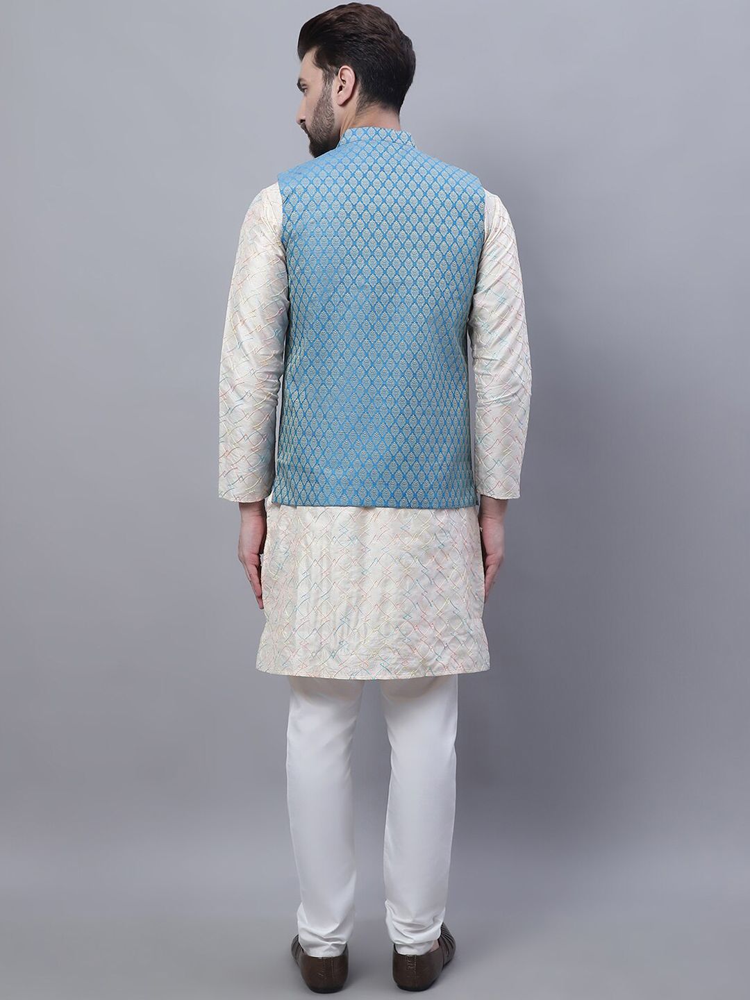 SOJANYA Embroidered Thread Work Kurta With Churidar With Nehru Jacket