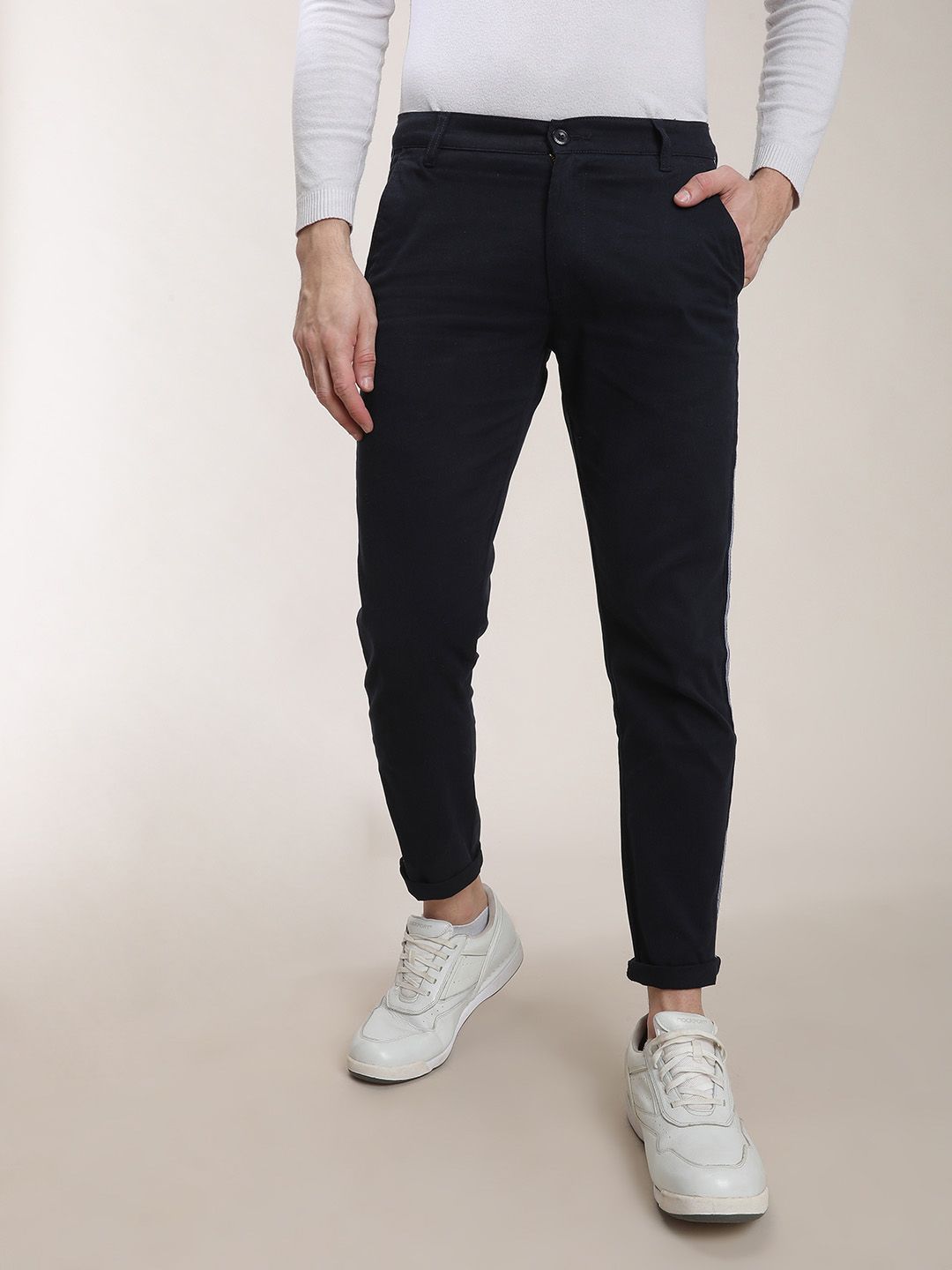 The Indian Garage Co Men Navy Blue Slim Fit Solid Chinos