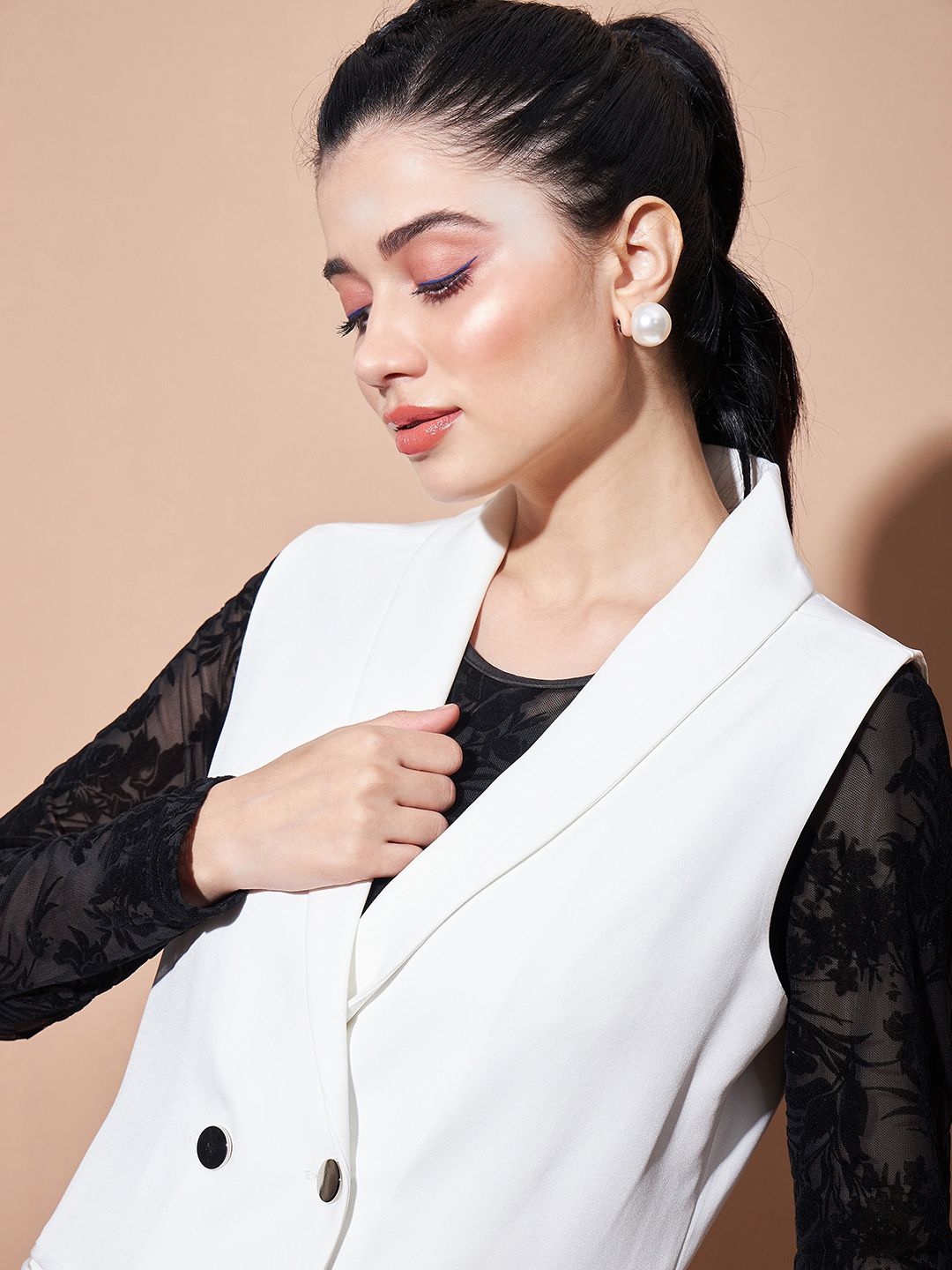 Sassafras Asas Keselesaan-sesuai selendang selendang Double-breasted Longline Casual Blazer