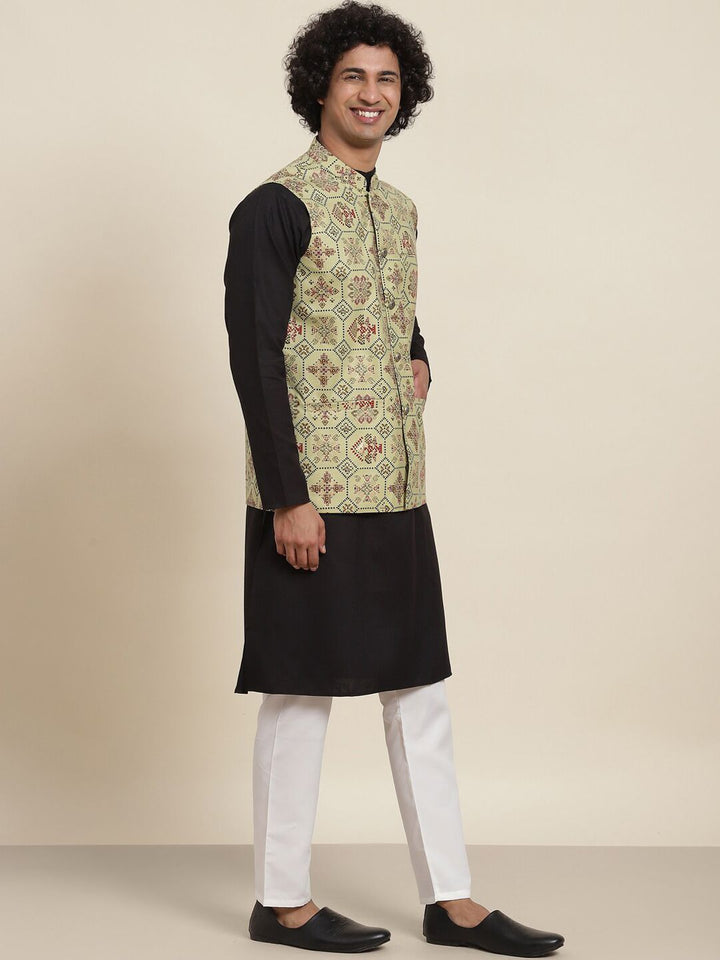 SOJANYA Mandarin Collar Regular Kurta With Trousers & Nehru Jacket