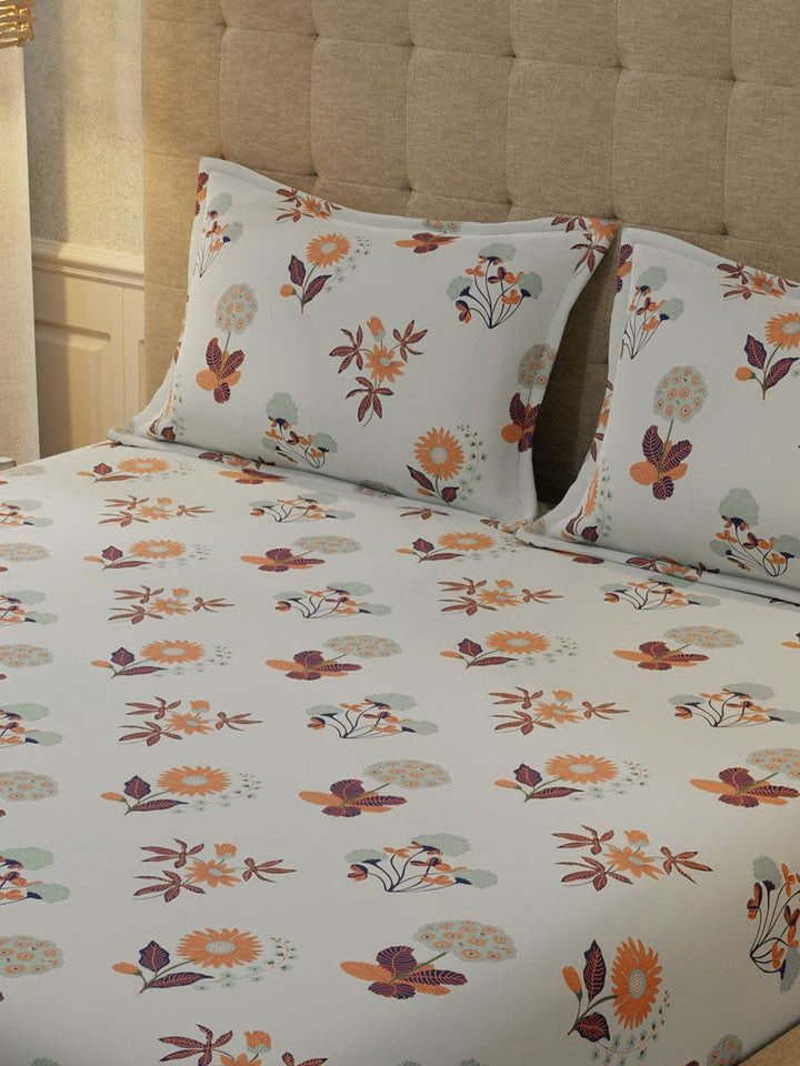 URBAN SPACE Grey Radiance Grey 200 TC Floral Queen Bedsheet