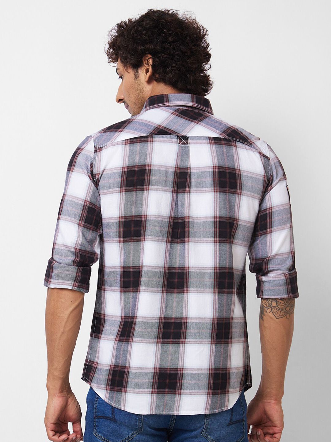 SPYKAR Spread Collar Long Sleeves Tartan Checks Cotton Casual Shirt
