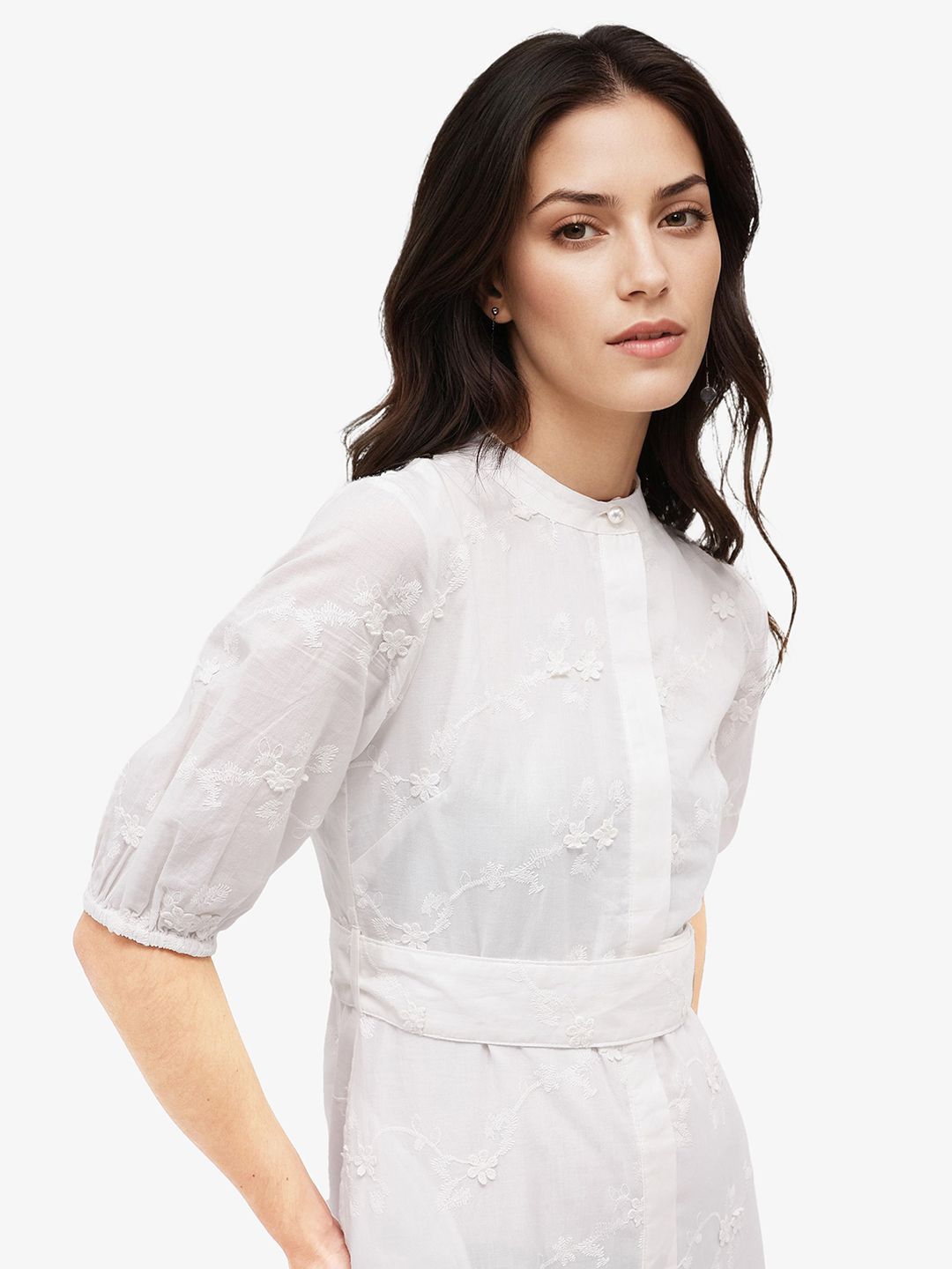 RAREISM Embroidered Mandarin Collar Maxi Dress