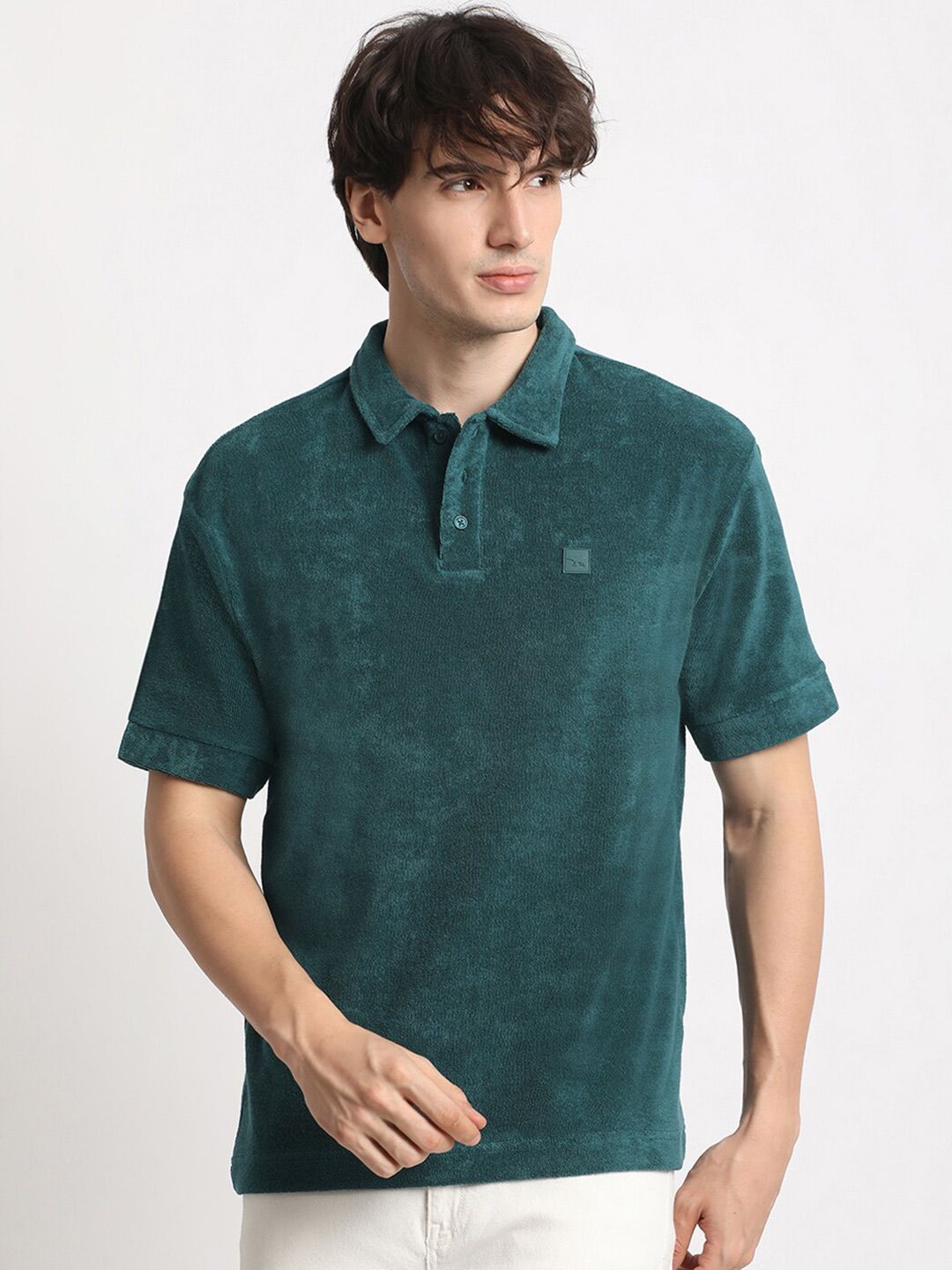 THE BEAR HOUSE Men Solid Polo Collar Relaxed Fit T-shirt