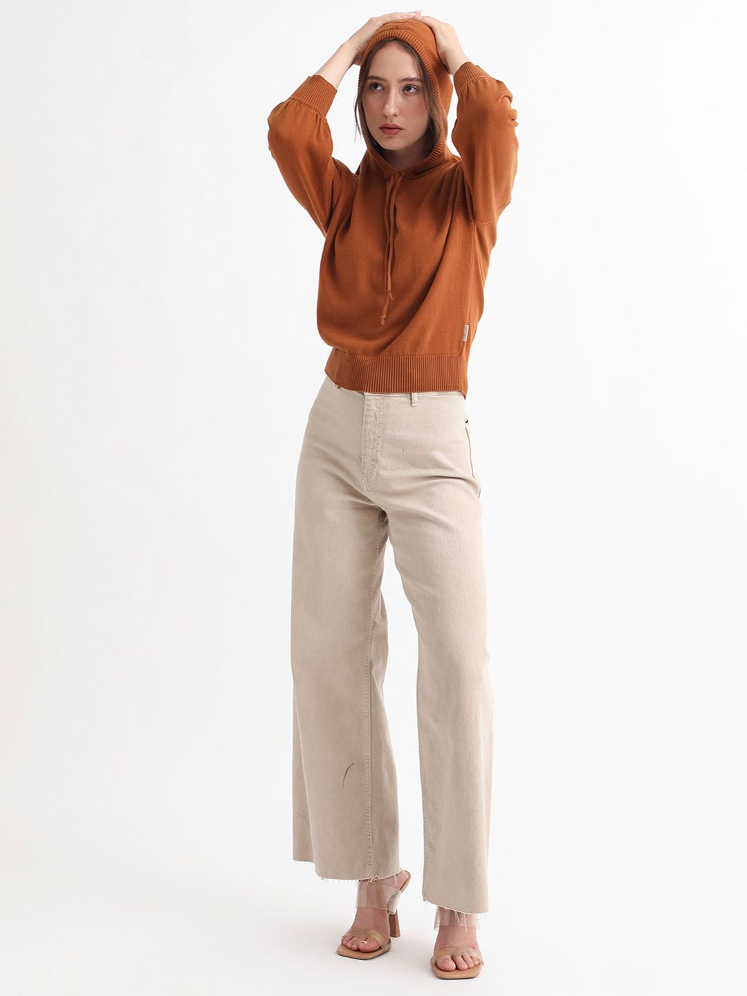 RAREISM Women Rust & Brown Crop Cotton Pullover