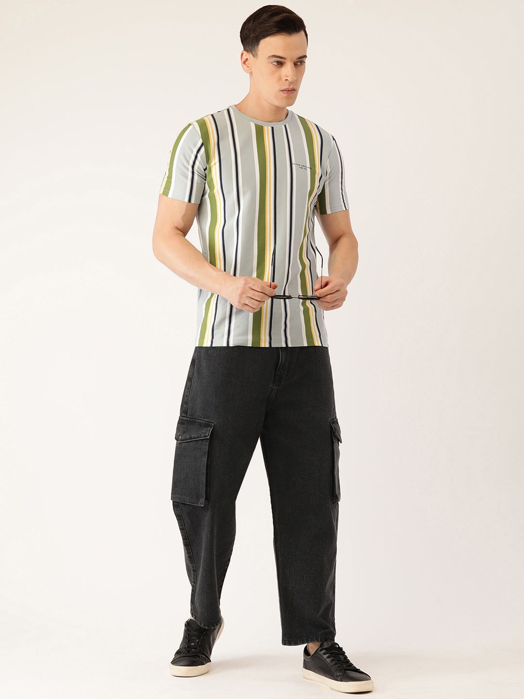 Bene Kleed Men Pure Cotton Loose Crop Cargo Jeans