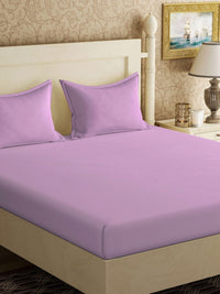 KLOTTHE Purple Cotton 300 TC King Fine Bedsheet with 2 Pillow Covers-98 x 89 inches