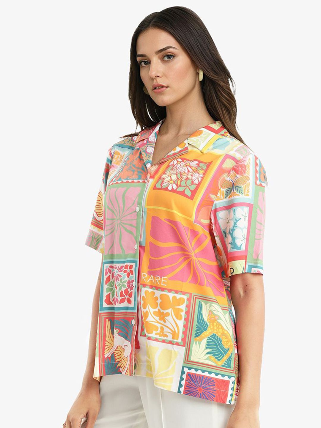 RAREISM Women Floral Printed Shirt Collar Top