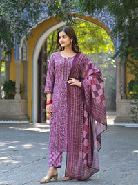 KALINI Floral Printed Notch Neck Gotta Patti Straight Kurta With Trousers & Dupatta