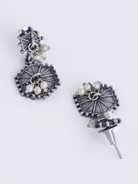 PANASH Silver-Plated Oxidised Pearls Drop Earrings