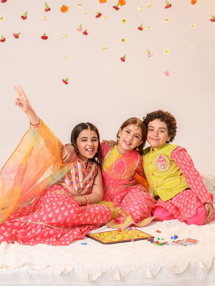 pspeaches Girls Printed Ready to Wear Lehenga Choli With Dupatta