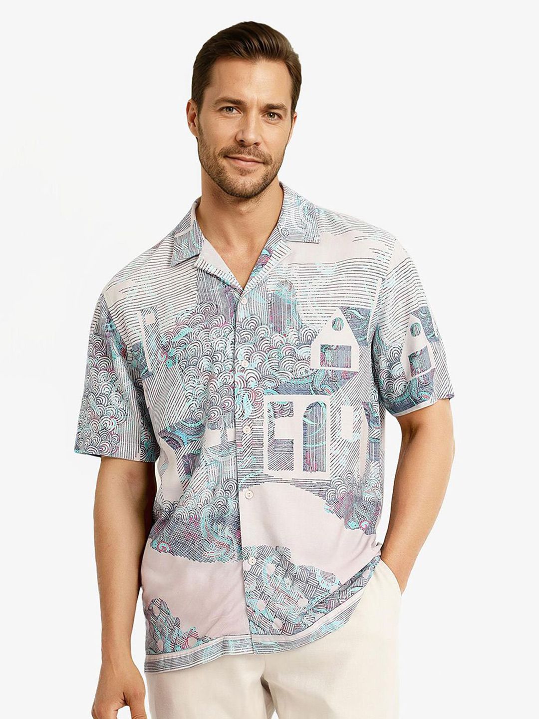 RARE RABBIT Men Comfort Abstract Printed Boxy Casual Shirt