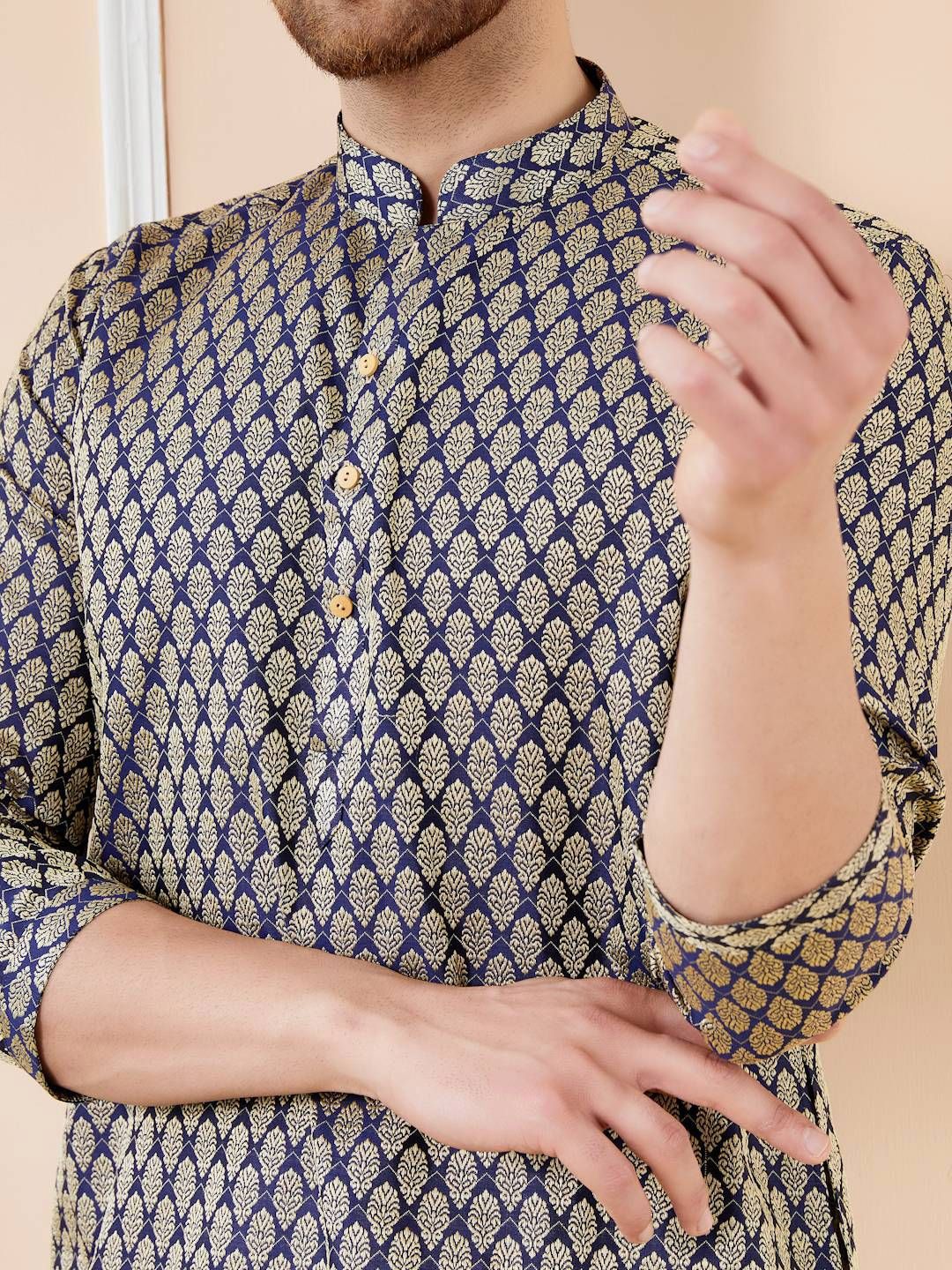 See Designs Ethnic Motifs Woven Design Long Sleeves Regular Straight Kurta & Pyjama
