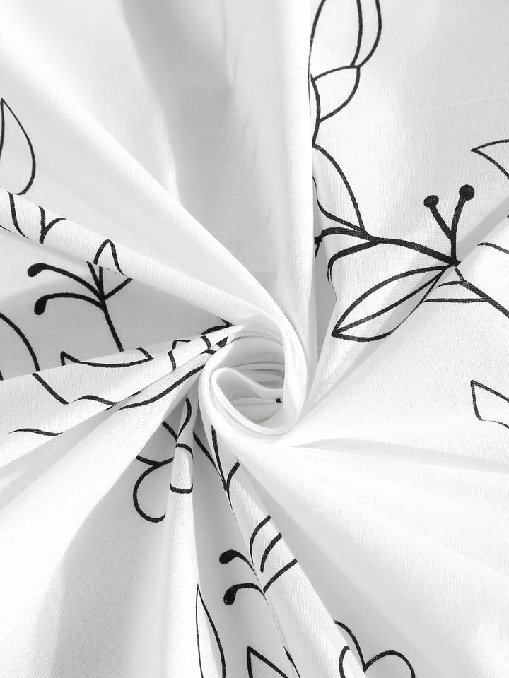 KLOTTHE Off White Printed Flat 400TC Pure Cotton Super King Bedsheet & 4 Pillow Covers