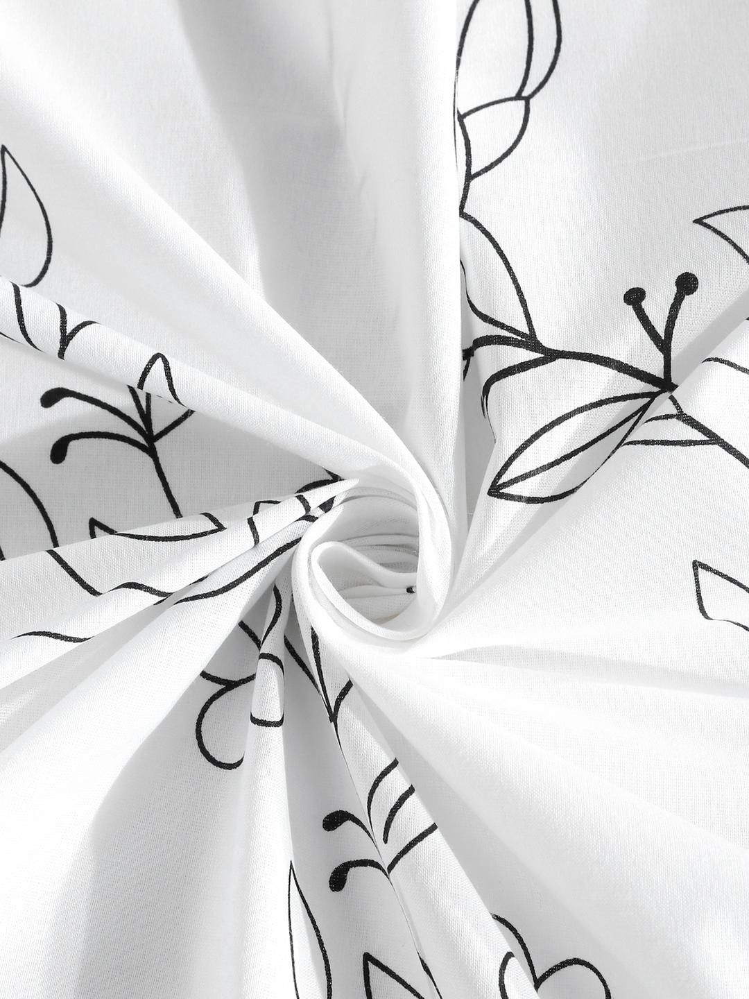 KLOTTHE Off White Printed Flat 400TC Pure Cotton Super King Bedsheet & 4 Pillow Covers