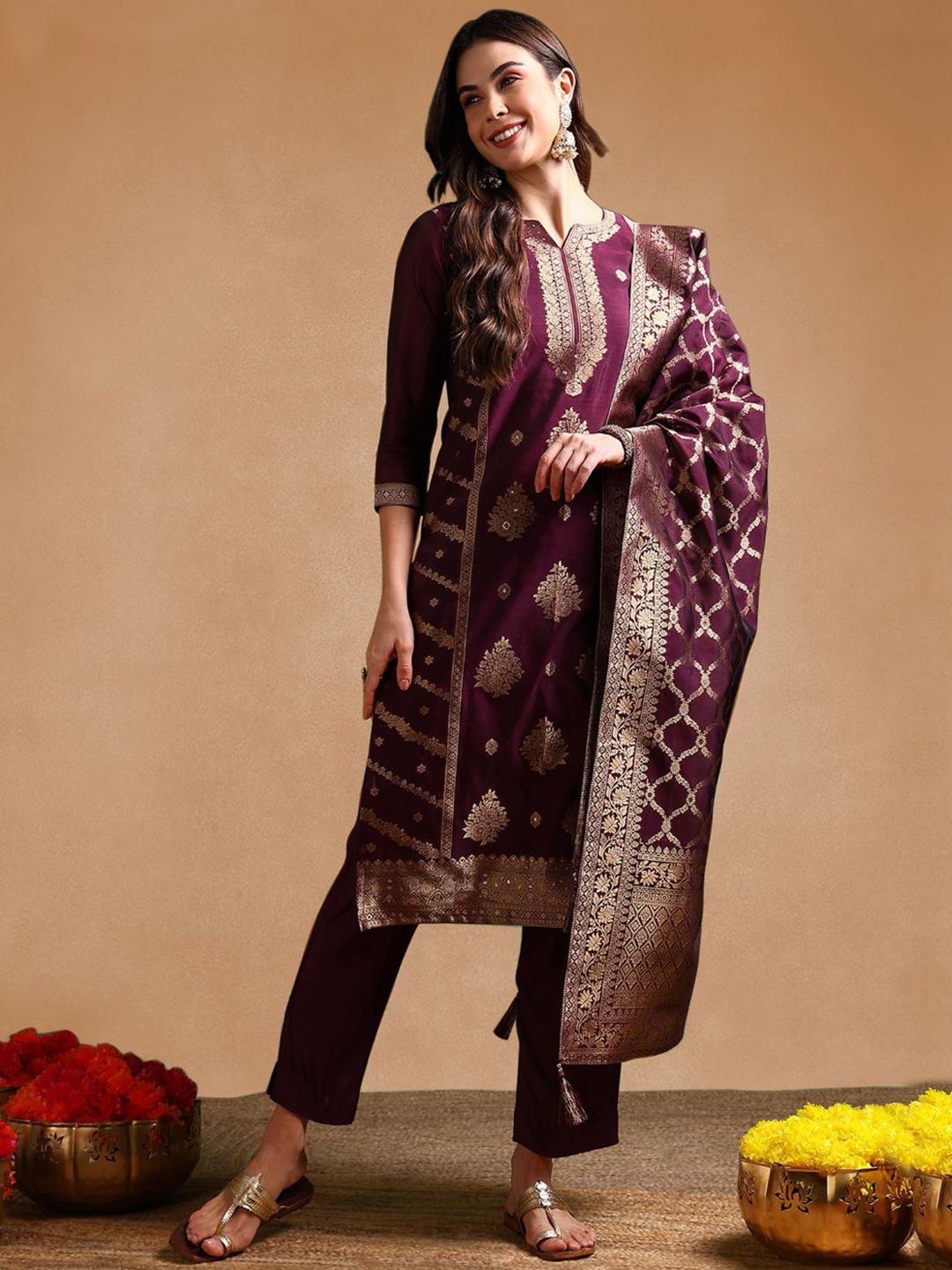 KALINI Women Floral Embroidered Kurta with Trousers & Dupatta