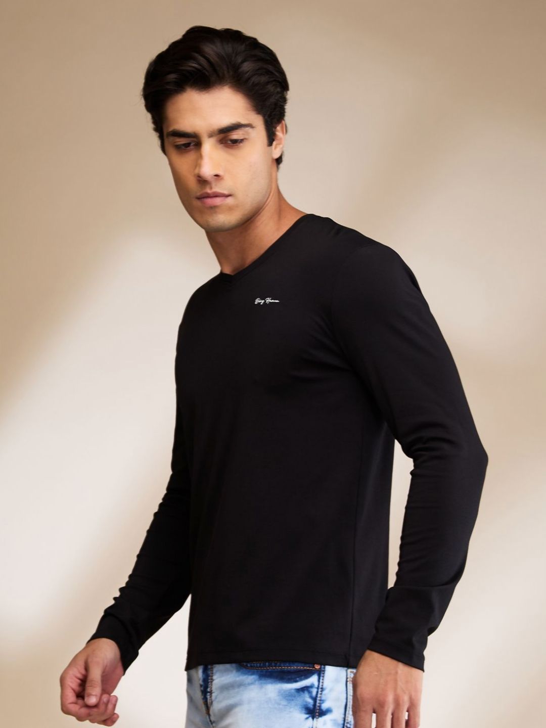 Being Human Men Solid V-Neck Cotton Slim Fit T-shirt