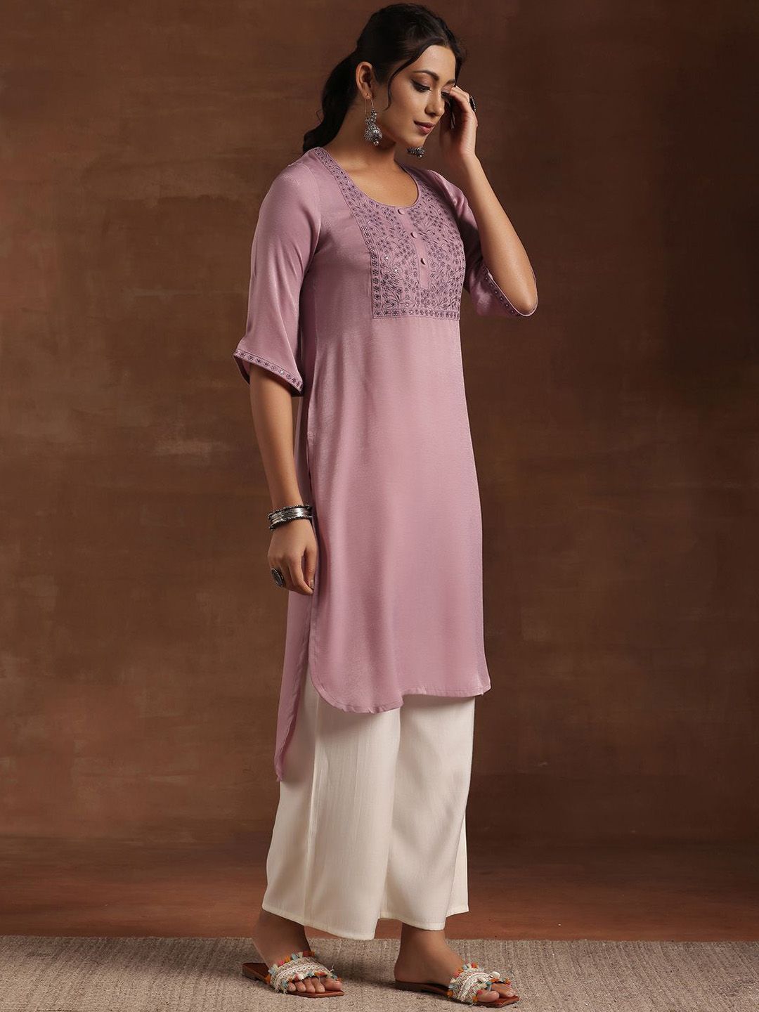 Libas Floral Embroidered Straight Kurta