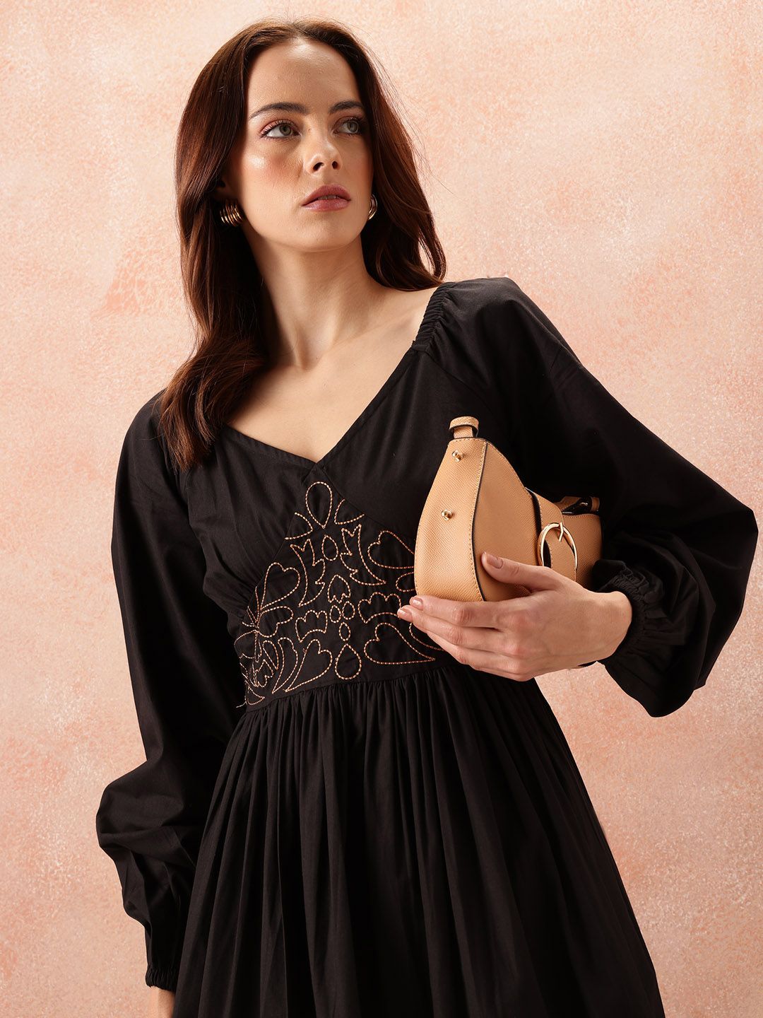 all about you Floral Embroidered Puff Sleeve Fit & Flare Dress