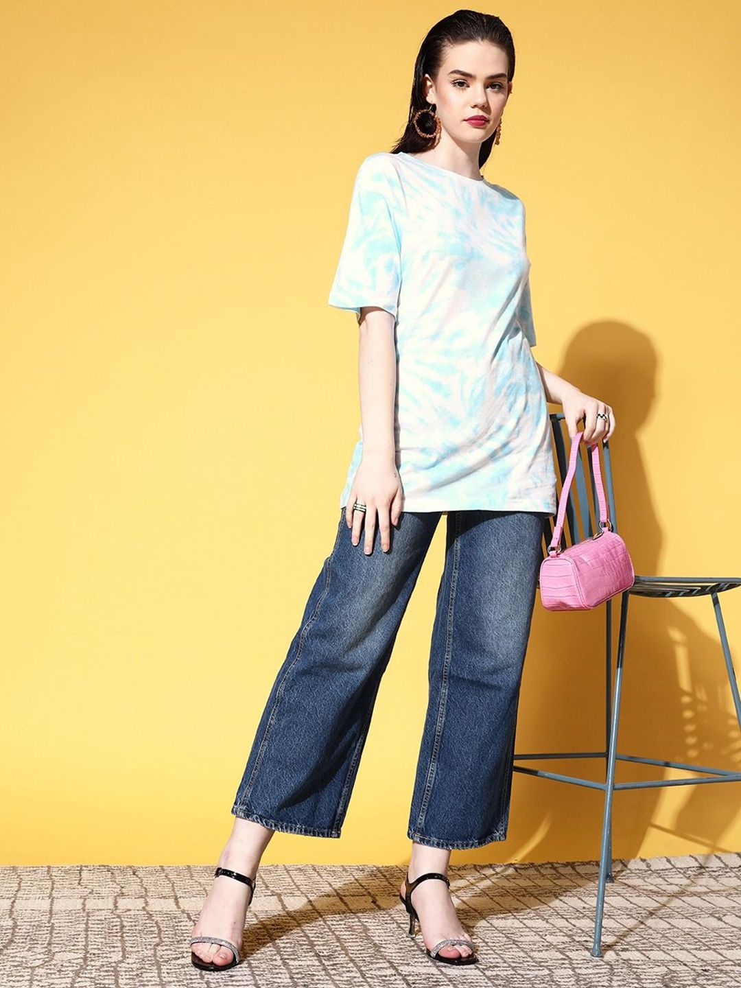 Berrylush Women Tie and Dye Printed Drop-Shoulder Sleeves T-shirt