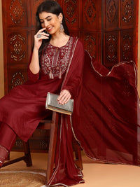 KALINI Ethnic Motifs Yoke Design Mirror Work Straight Kurta & Trousers With Dupatta