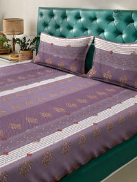 Myntra Elegant Homes Motif Etnik Ungu Policotton 300 TC Cadar Halus King dengan 2 Sarung Bantal-98 x 89 inci
