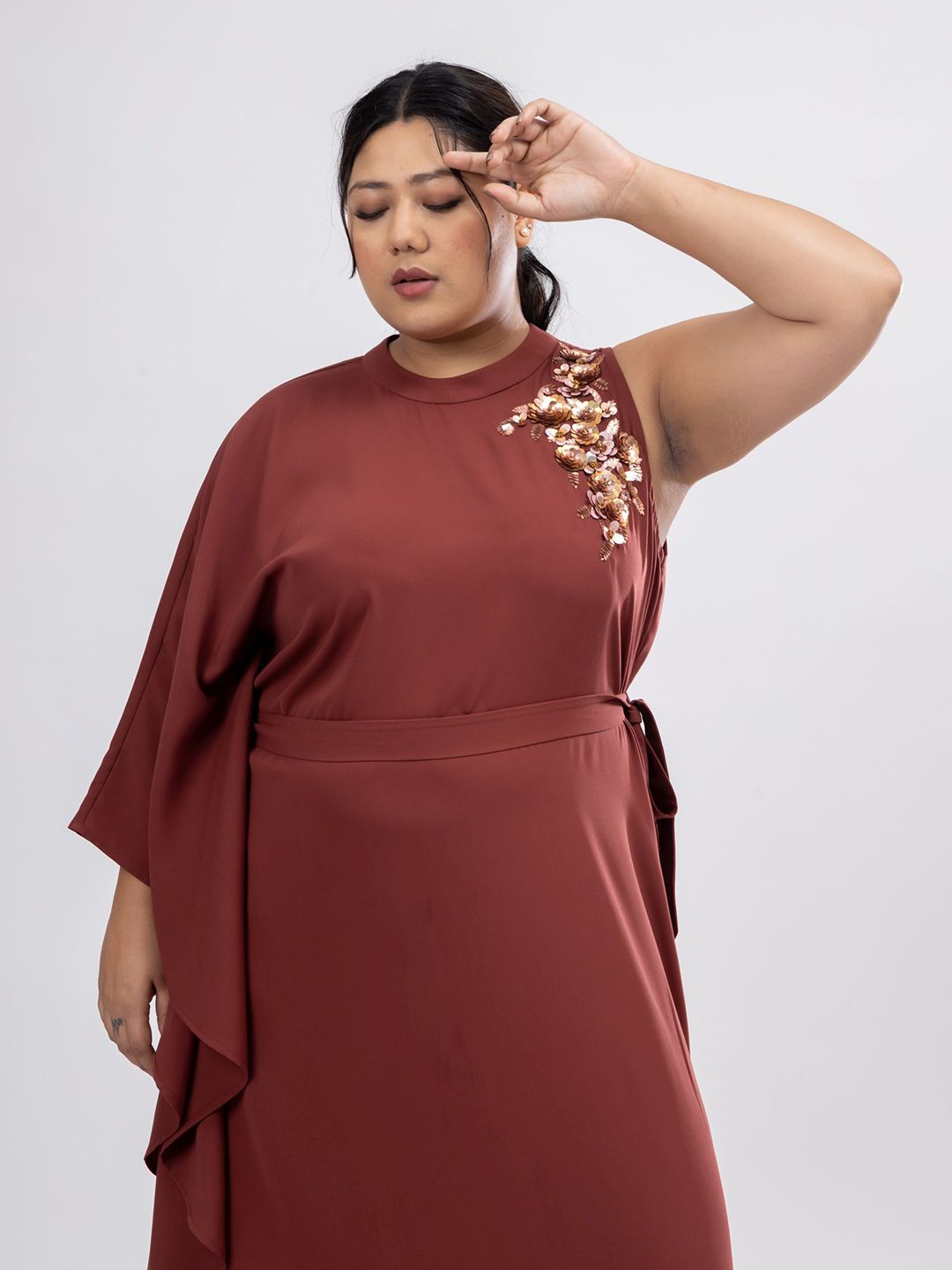 Mamicha Solid Flared Sleeve Crepe Empire Maxi Dress